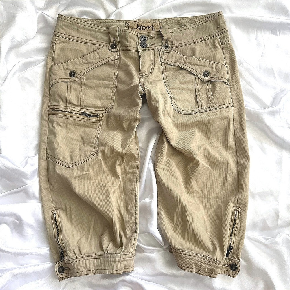 Nori Tan Khaki Cargo Capri Pants Low Rise Utility Cropped Trousers Womens Size 1